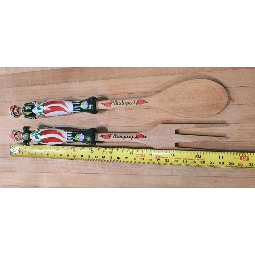 Hungarian Folk Art Wooden Spoon & Fork‎ Set Hand Painted Paprika Kitchen Decor